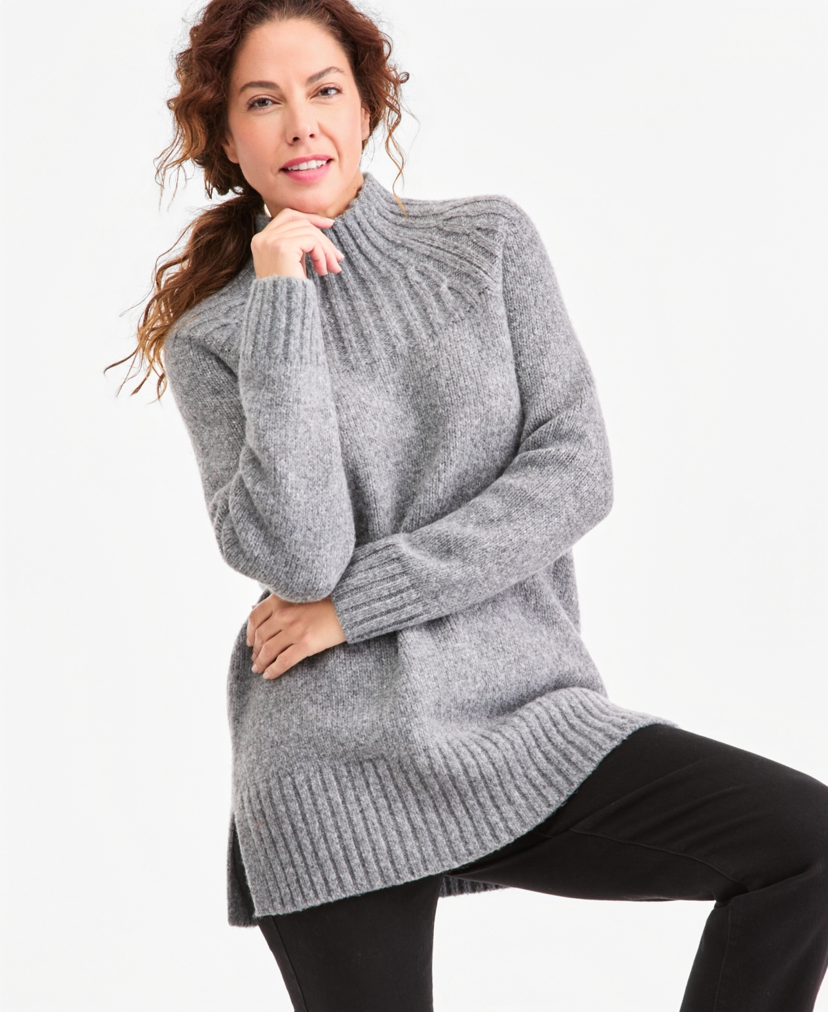 Style & Co Women's Funnel Mockneck Long-Sleeve Sweater, Macy's Exclusive - Stormy Heather