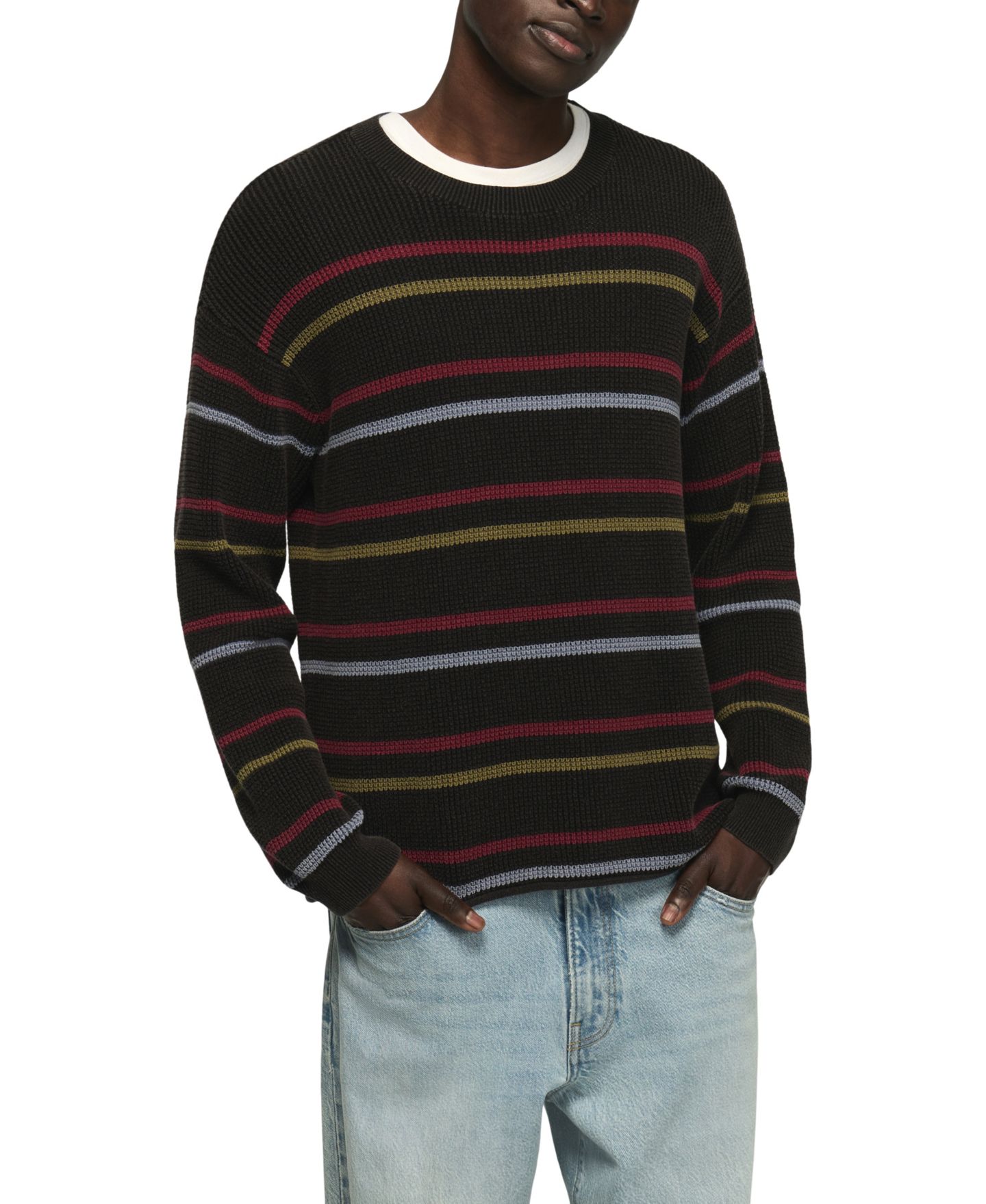 Мужской свитер Lucky Brand Striped Waffle-Knit Crewneck, цвет: Caviar — фото 1