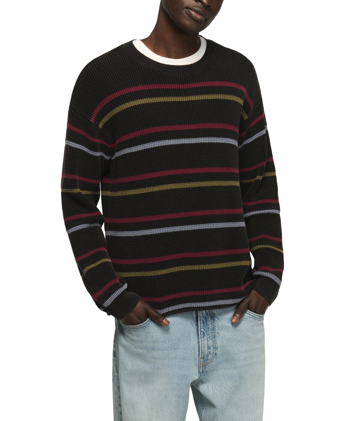 Lucky Brand Men's Striped Waffle-Knit Crewneck Sweater