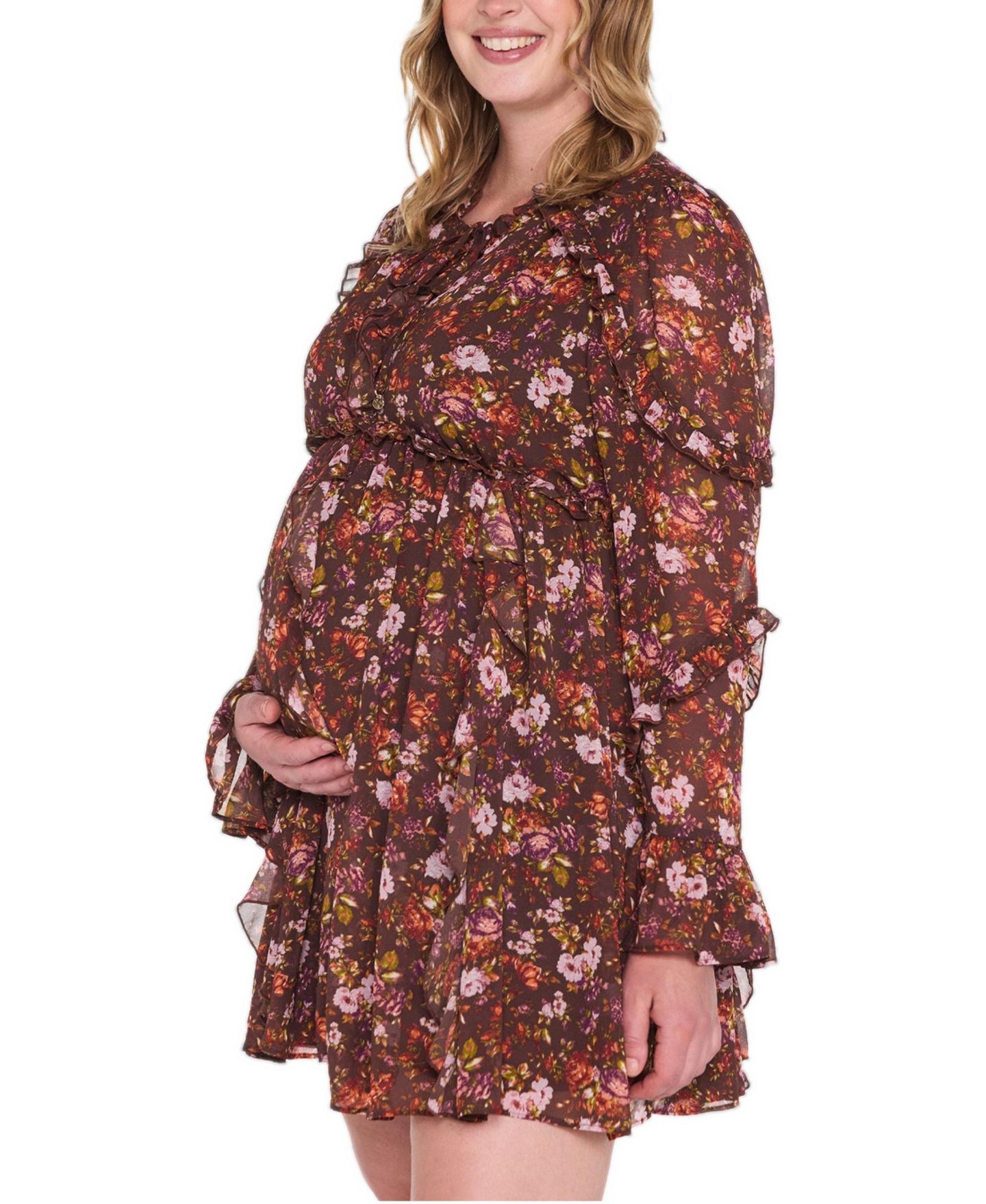 Женское платье Motherhood Maternity Maternity Empire-Waist Tiered-Ruffle Floral-Print, цвет: Коричневый с принтом — фото 3