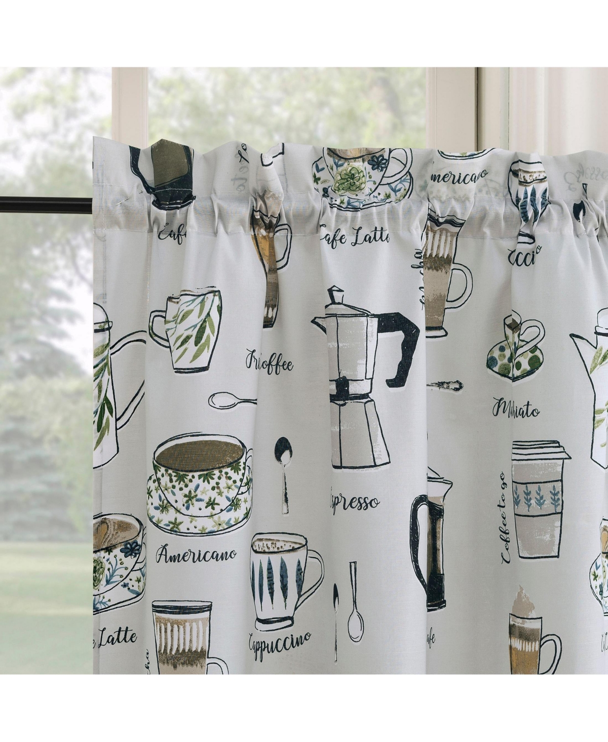 No. 918 Java Joy Cotton Blend Semi-Sheer Rod Pocket Kitchen Curtain Tier Pair
