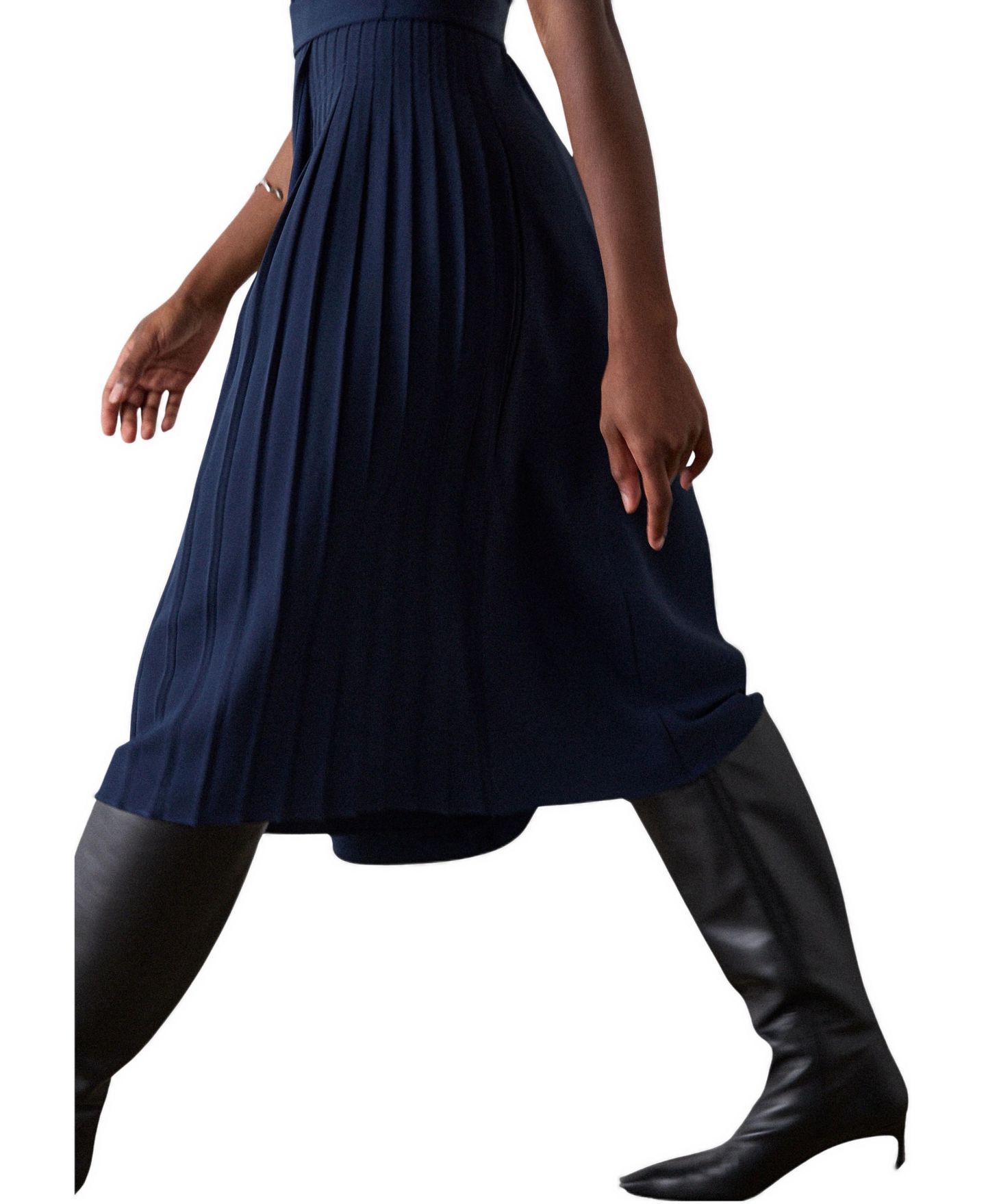 Женское платье Whistles Boat-Neck Pleated Midi, цвет: Тёмно-синий — фото 3