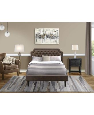 GB25F-1VL06 2-Pc Wooden Set for Bedroom with Full Bed and Wirebrushed  Night Stand - Faux Leather and Black Legs