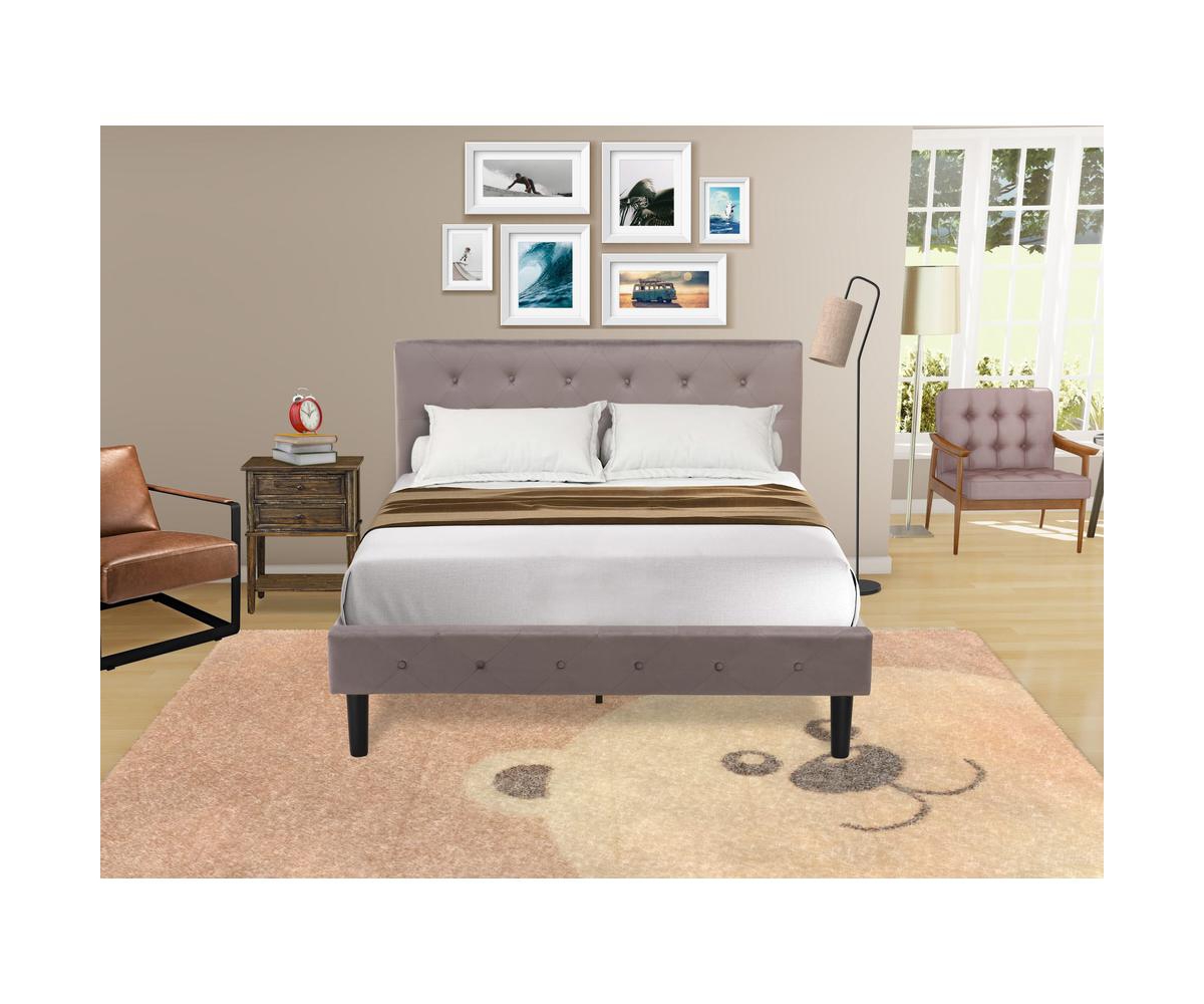 East West Furniture NL14F-1VL07 2 Pc Bedroom Set - 1 Bed Velvet Fabric Headboard and 1 Nightstand - Distressed Jacobean Finish Nightstand - Taupe brow
