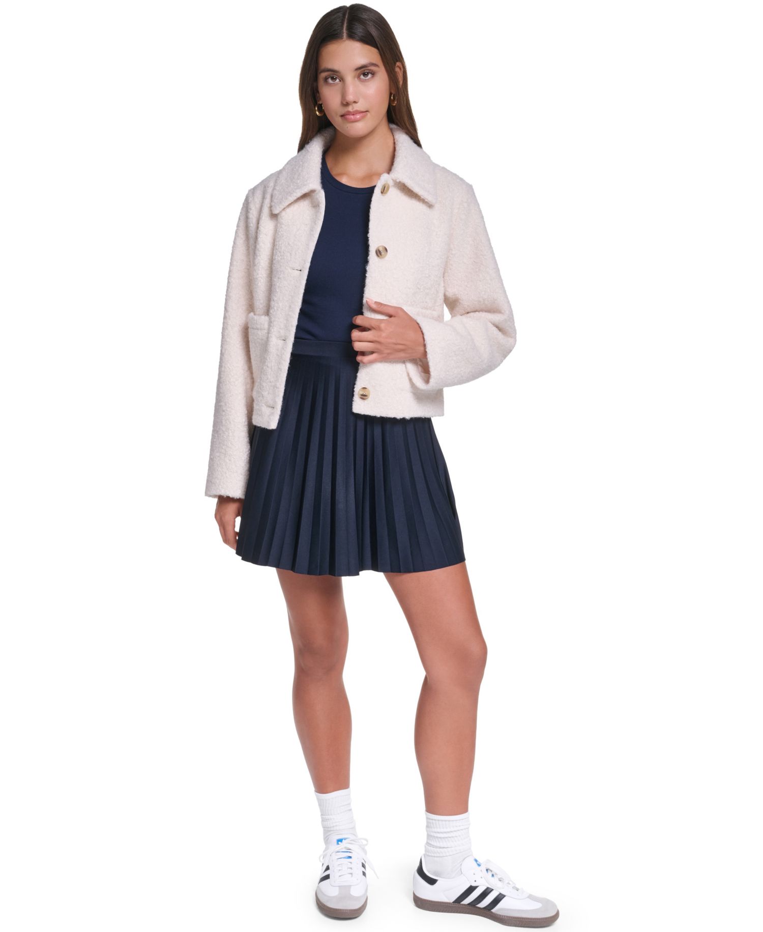 Women's Laydown Collar Cropped Boucl&eacute; Work Jacket