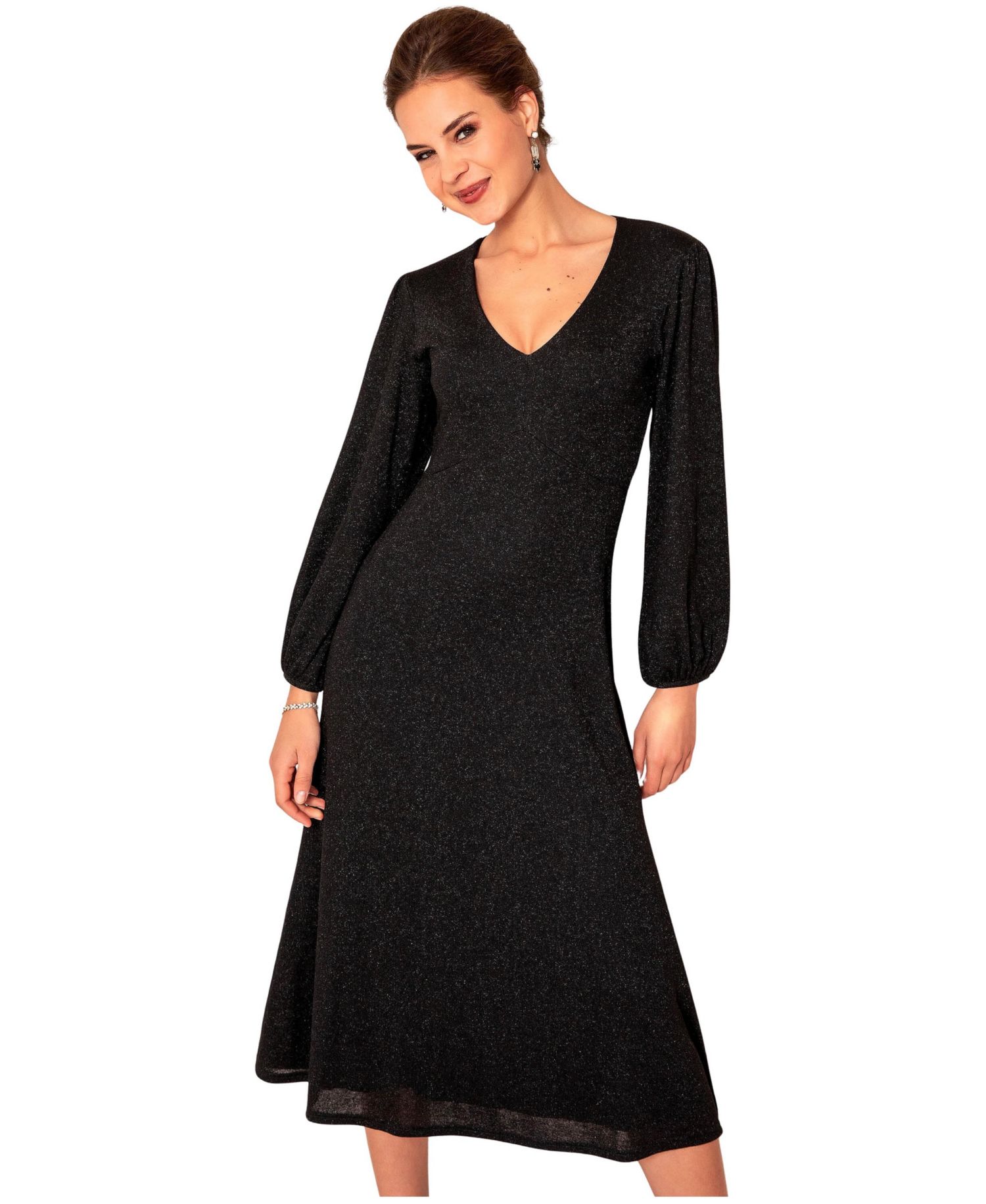 Women's Cecelia Long-Sleeve A-Line V-Neck Midi Dress