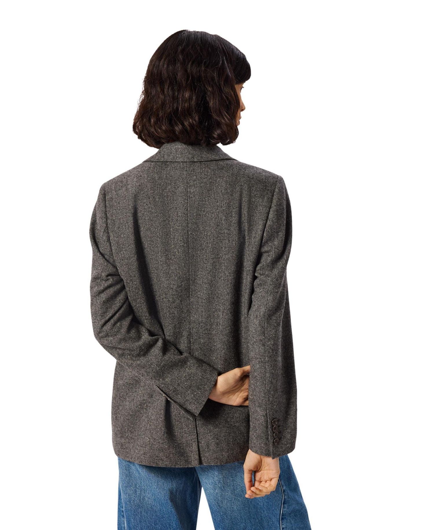 Women's Herringbone Mandarin-Collar Blazer