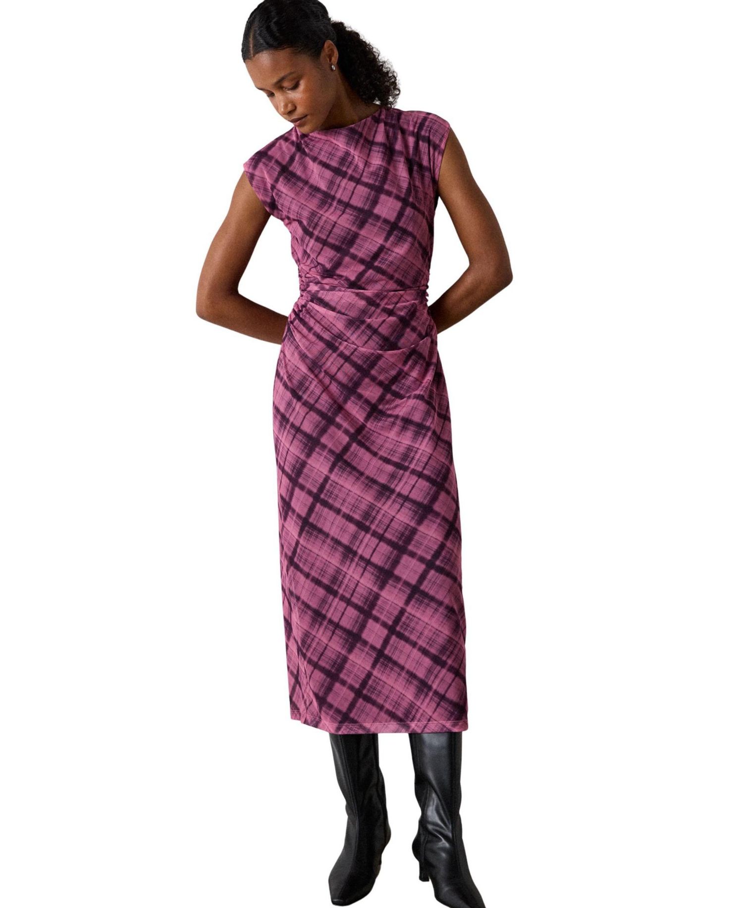 Women's Twist-Front Mesh Body-Con Midi Dress