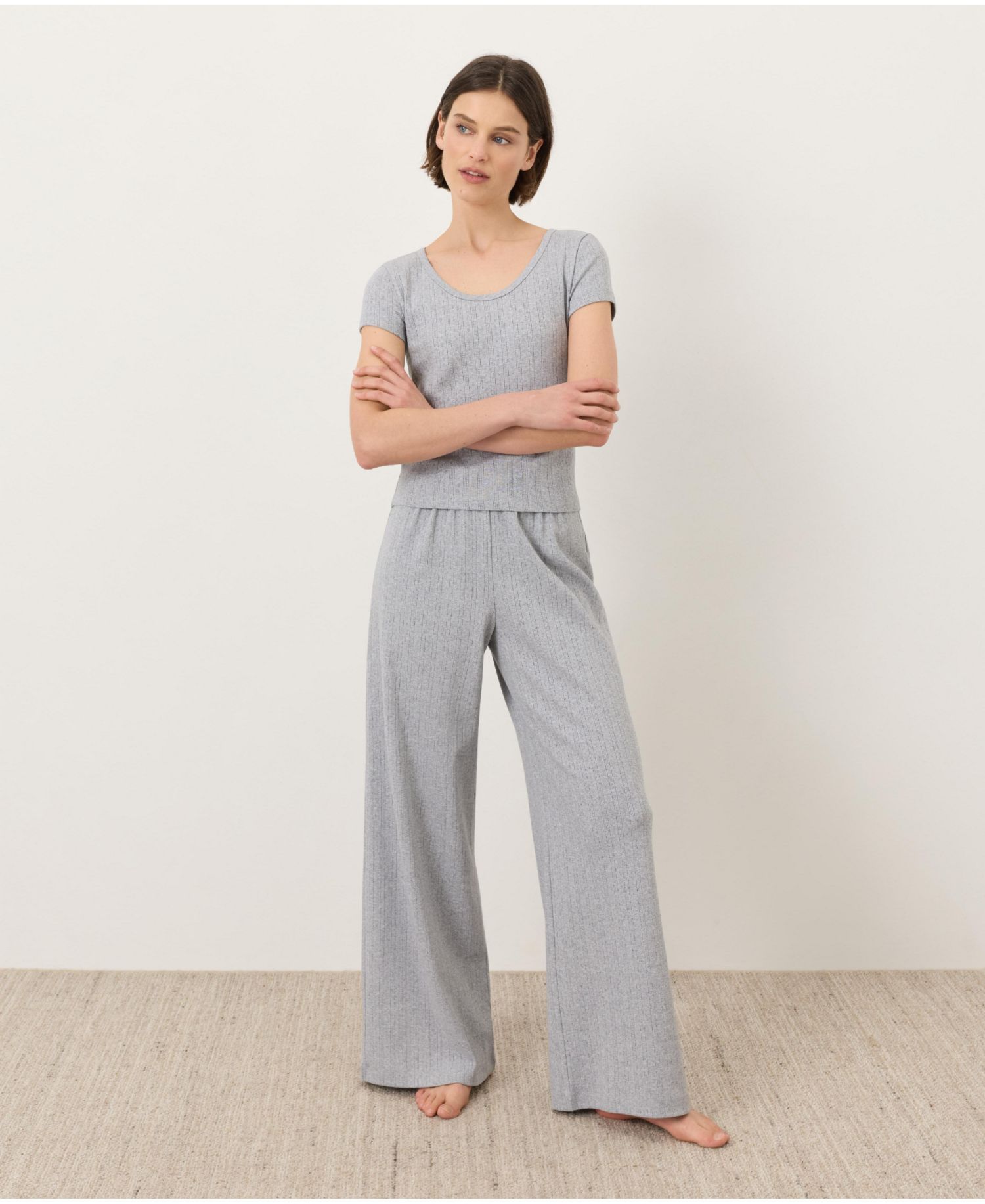Women's High-Rise Pointelle Wide-Leg Pants