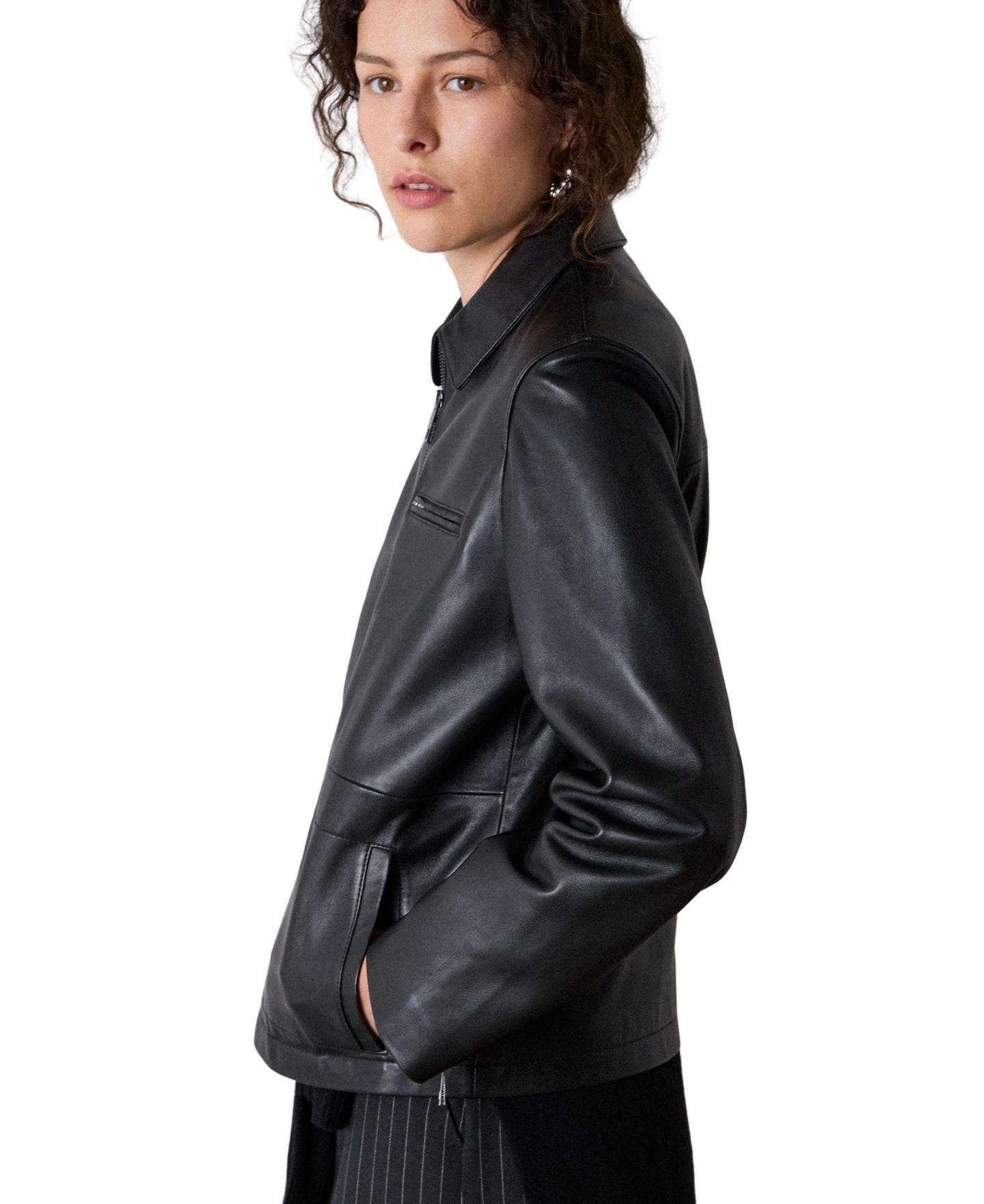 Женская куртка Whistles Kate Zip-Front Leather, цвет: Чёрный — фото 4