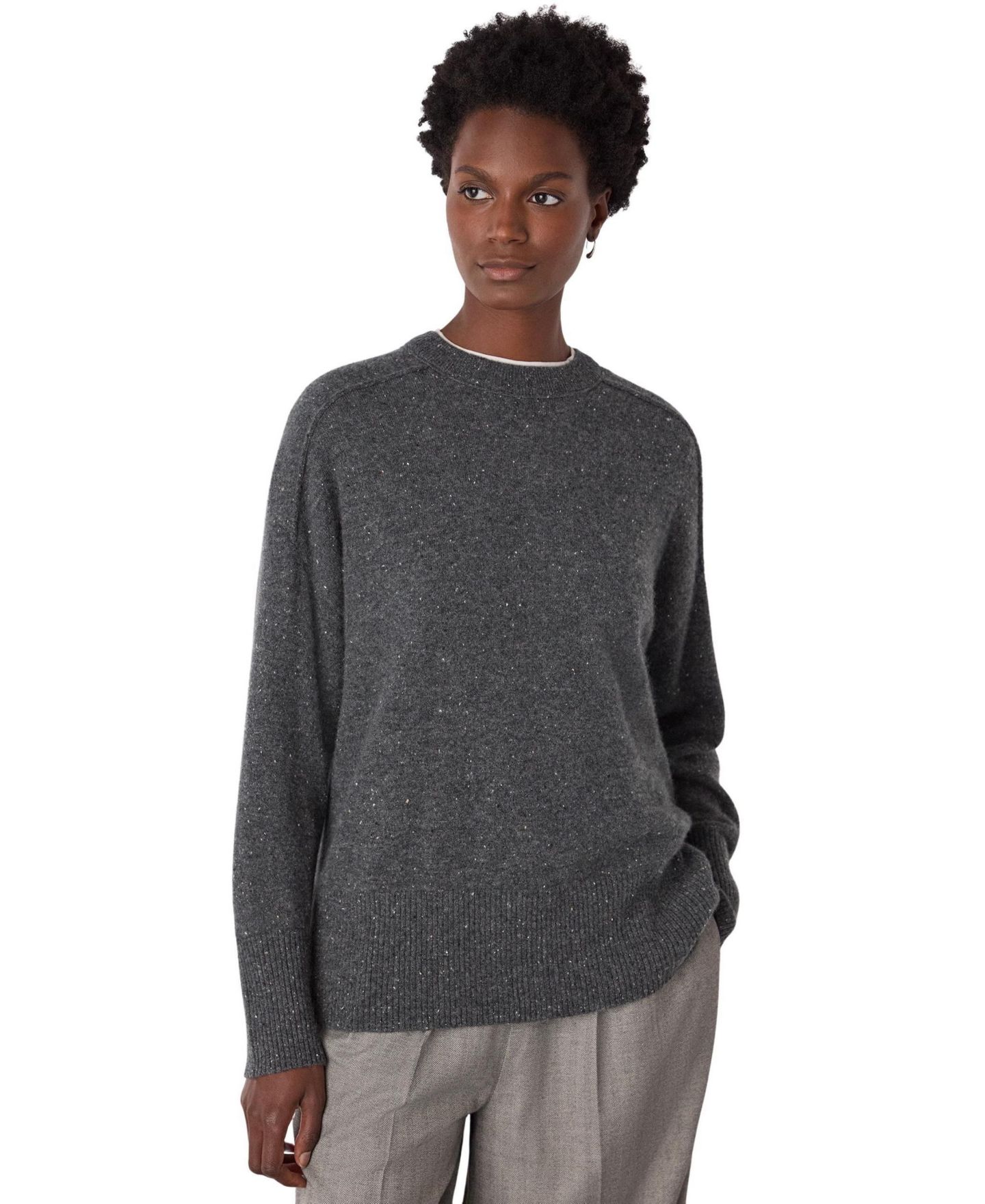 Женский свитер Whistles Cashmere Fleck Seam Crew, цвет: Тёмный серый — фото 1