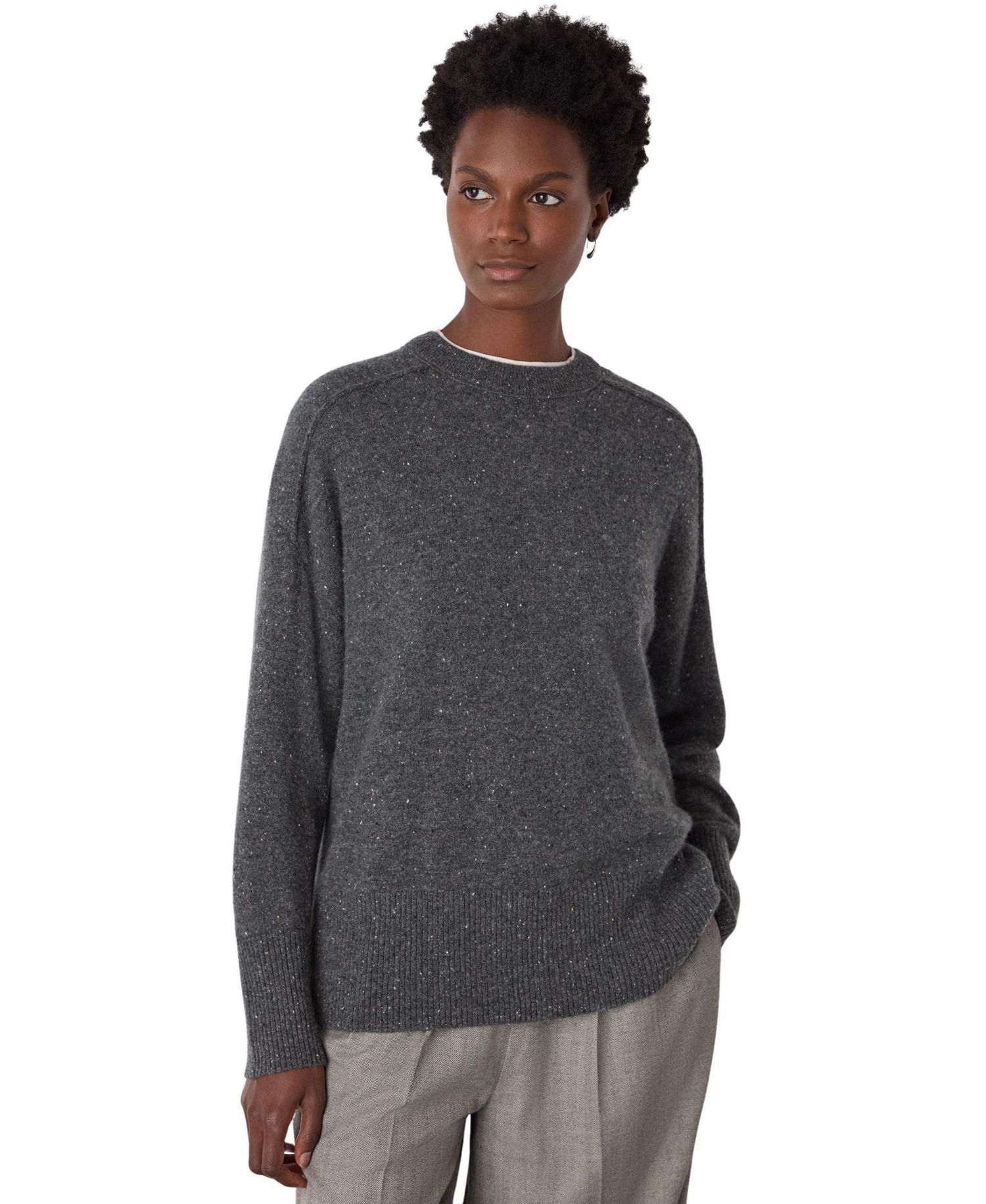 Women's Cashmere Fleck Seam Crew Sweater