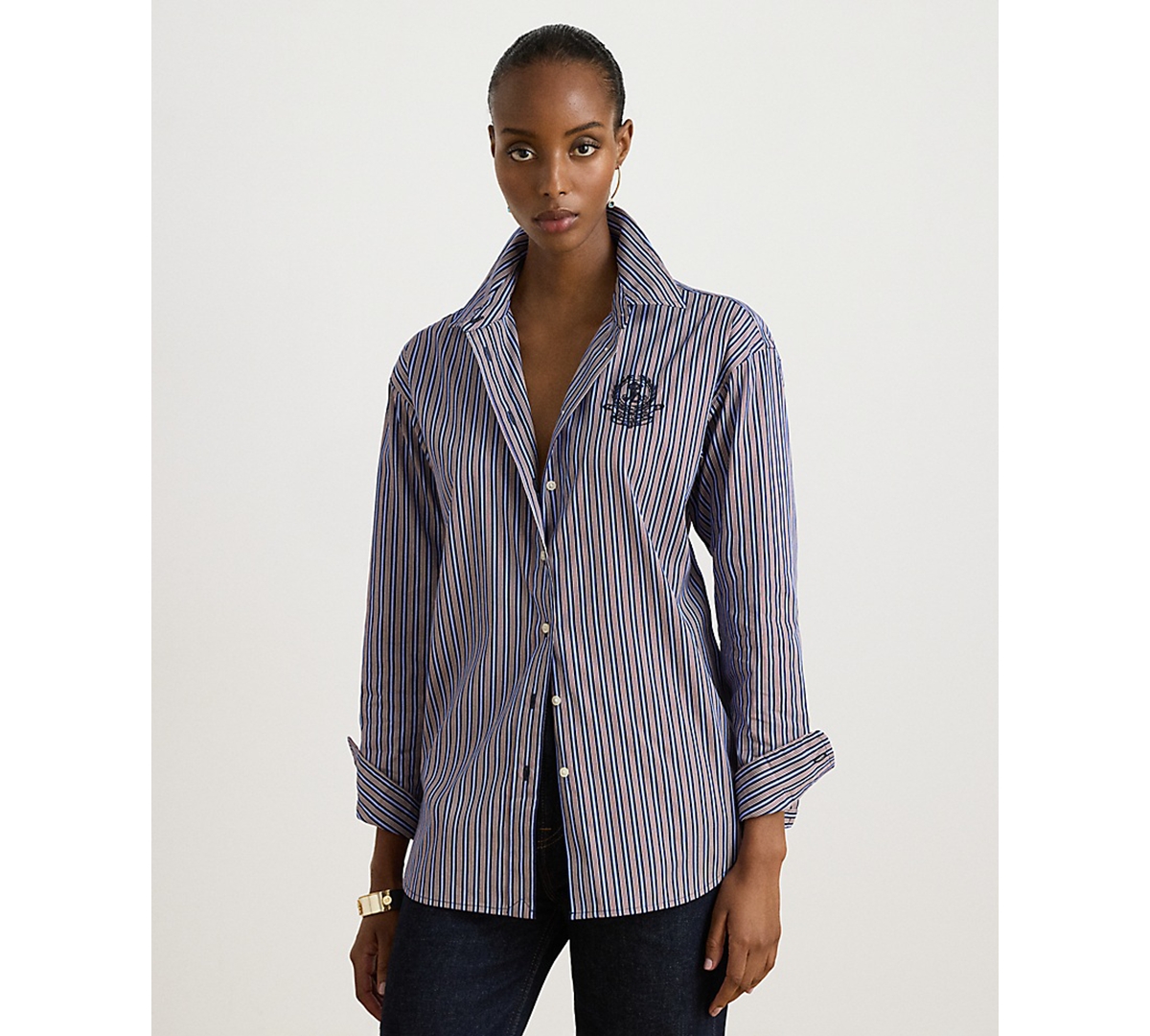 Lauren Ralph Petite Relaxed-Fit Striped Broadcloth Blouse