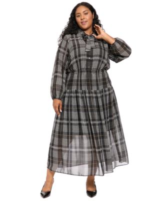 Women's Plus Size Tiered Tie-Neck Maxi Dress