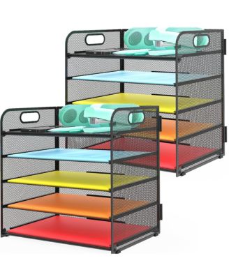 5 Tier Mesh Desk File Organizer with Handle for Office Classroom Home