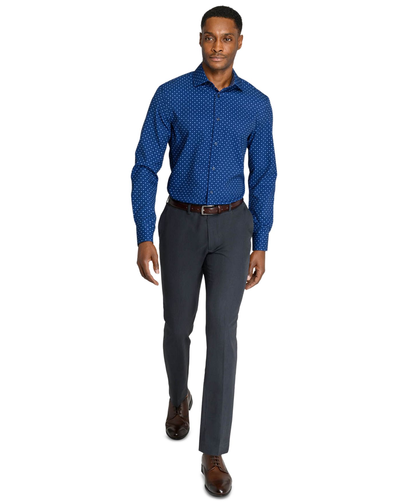 Мужская рубашка ConStruct Slim-Fit 4-Way Stretch Floral-Print Dress Shirt, цвет: Тёмно-синий с принтом — фото 3