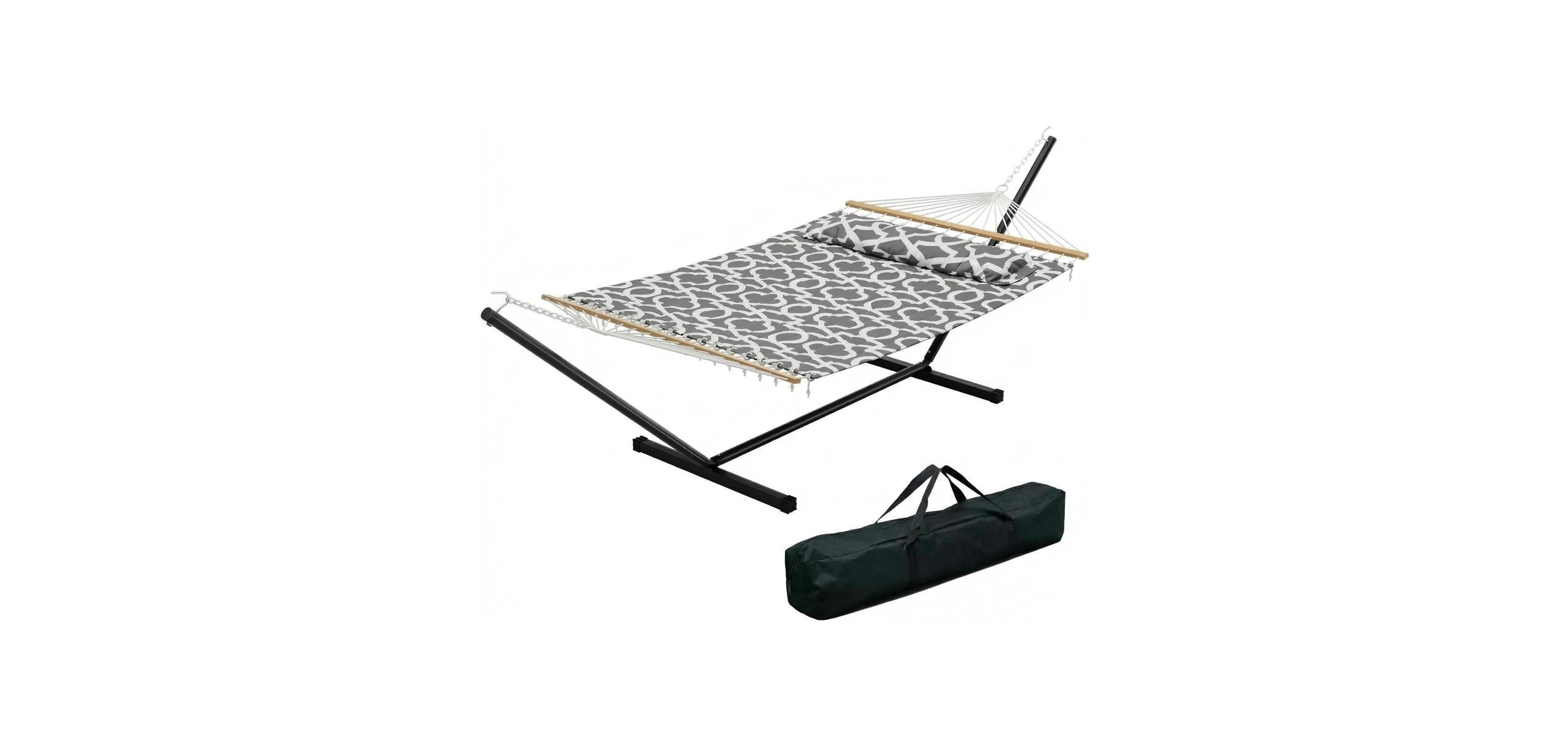 gaomon Double Hammock, 2 Person Hammock with Heavy Duty Metal Stand, Cotton Fabric, Widening Design, 450 Lbs Weight Capacity