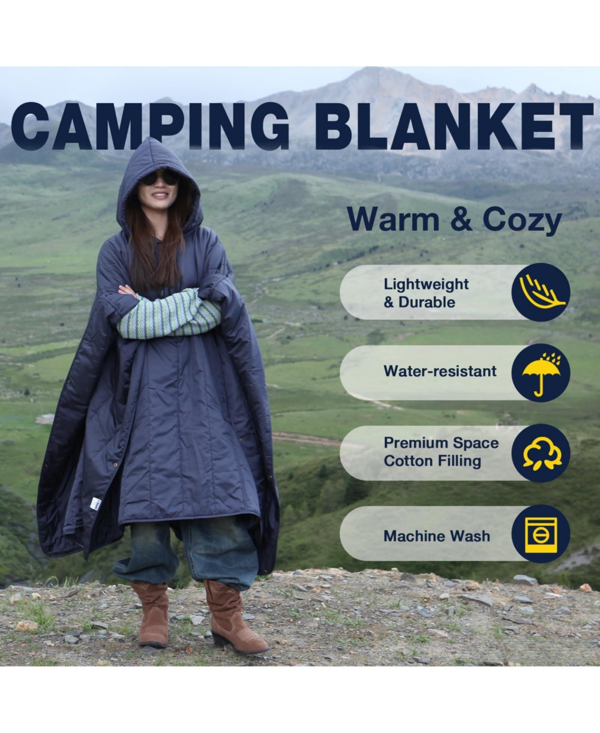 Piscifun Hooded Waterproof Windproof Fleece Stadium Blanket Portable Outdoor Wearable