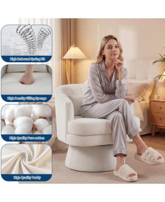 360degree(s) Swivel Barrel Accent Chair with Lumbar Pillow, Soft Fuzzy Upholstered Cozy Reading Chair for Living Room Bedroom