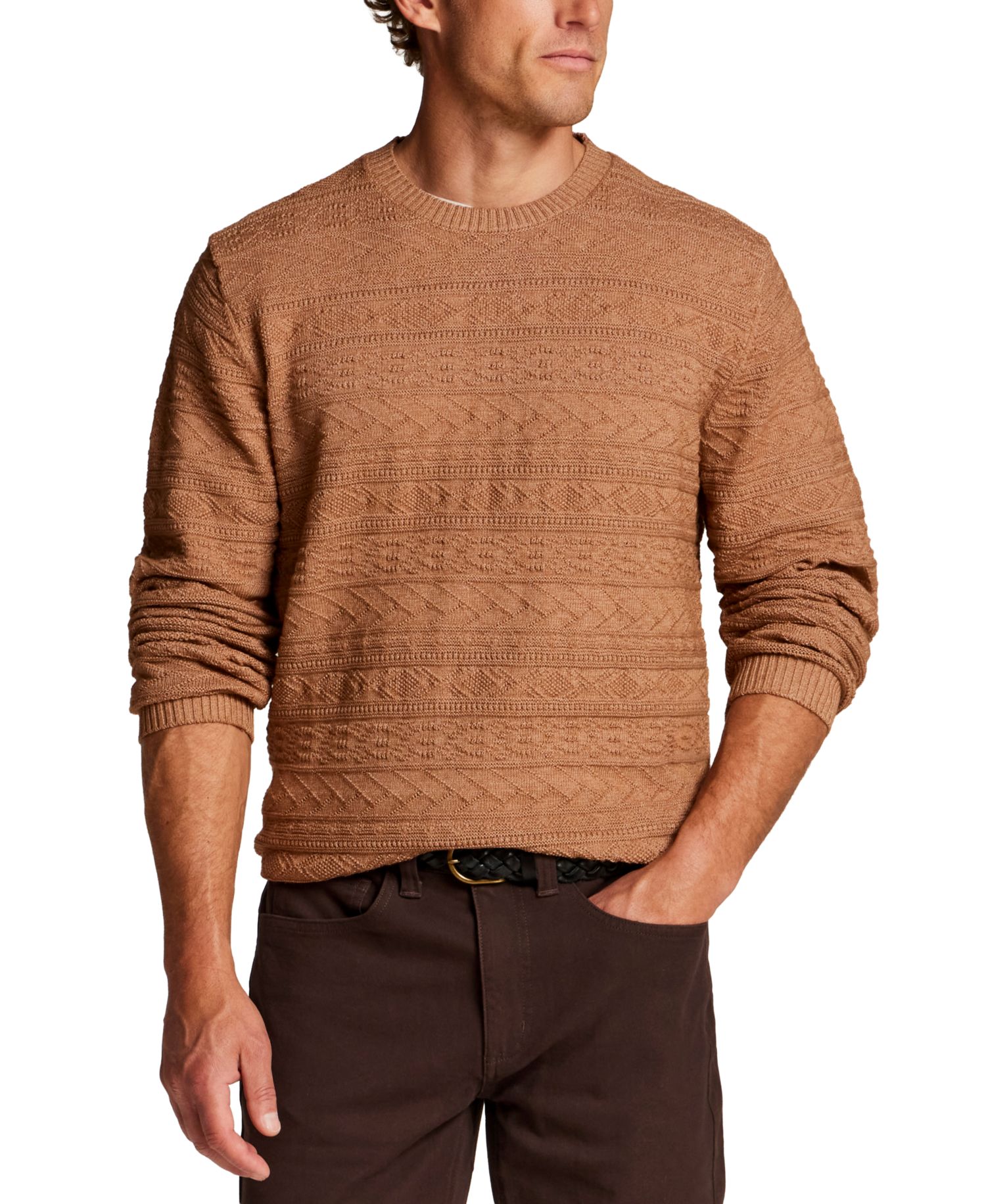 Men's Textured Horizontal Pattern Crew Sweater