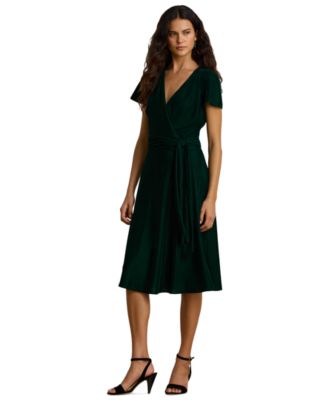 Women's Velvet Surplice Midi Dress