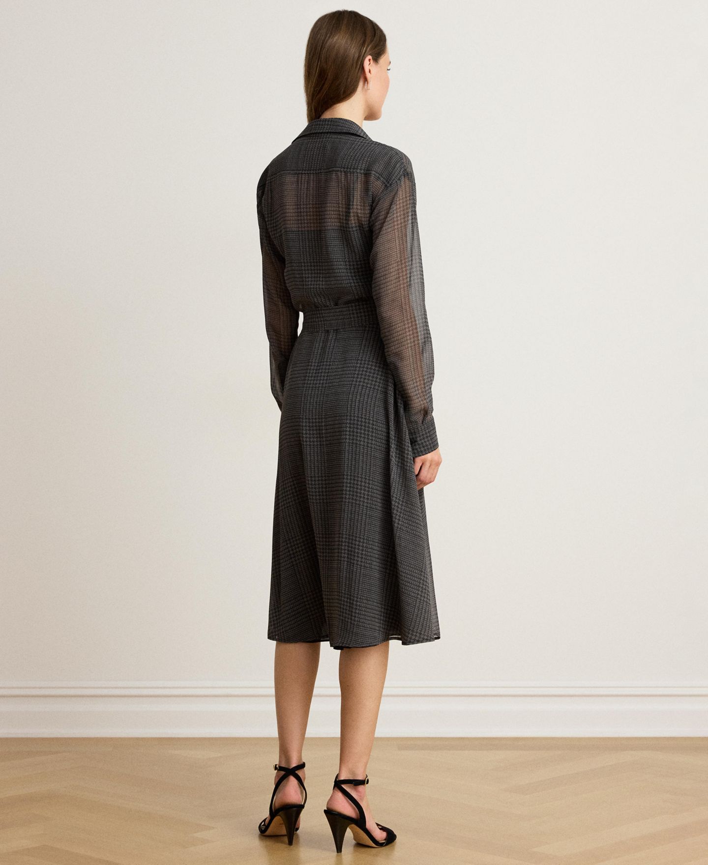 Женское платье Lauren Ralph Lauren Plaid Belted Midi Chiffon Shirt Dress, цвет: Серый / Чёрный — фото 6