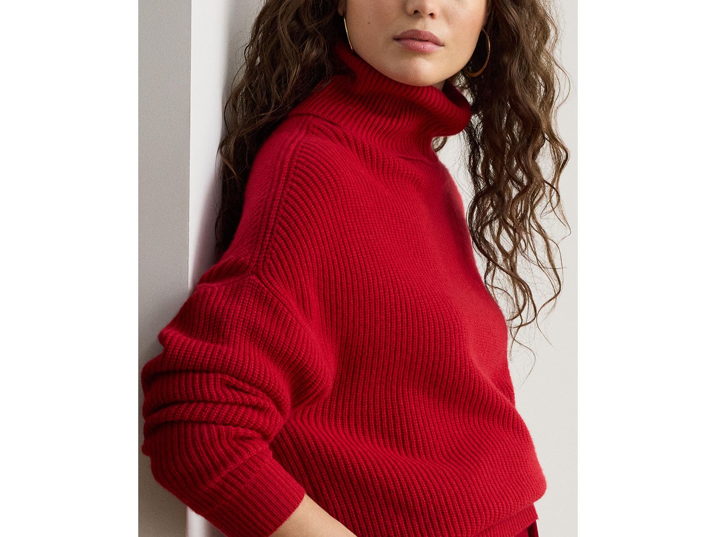 Женский свитер Lauren Ralph Lauren Rib-Knit Wool-Cashmere Blend Relaxed-Fit Turtleneck, цвет: Красный — фото 4