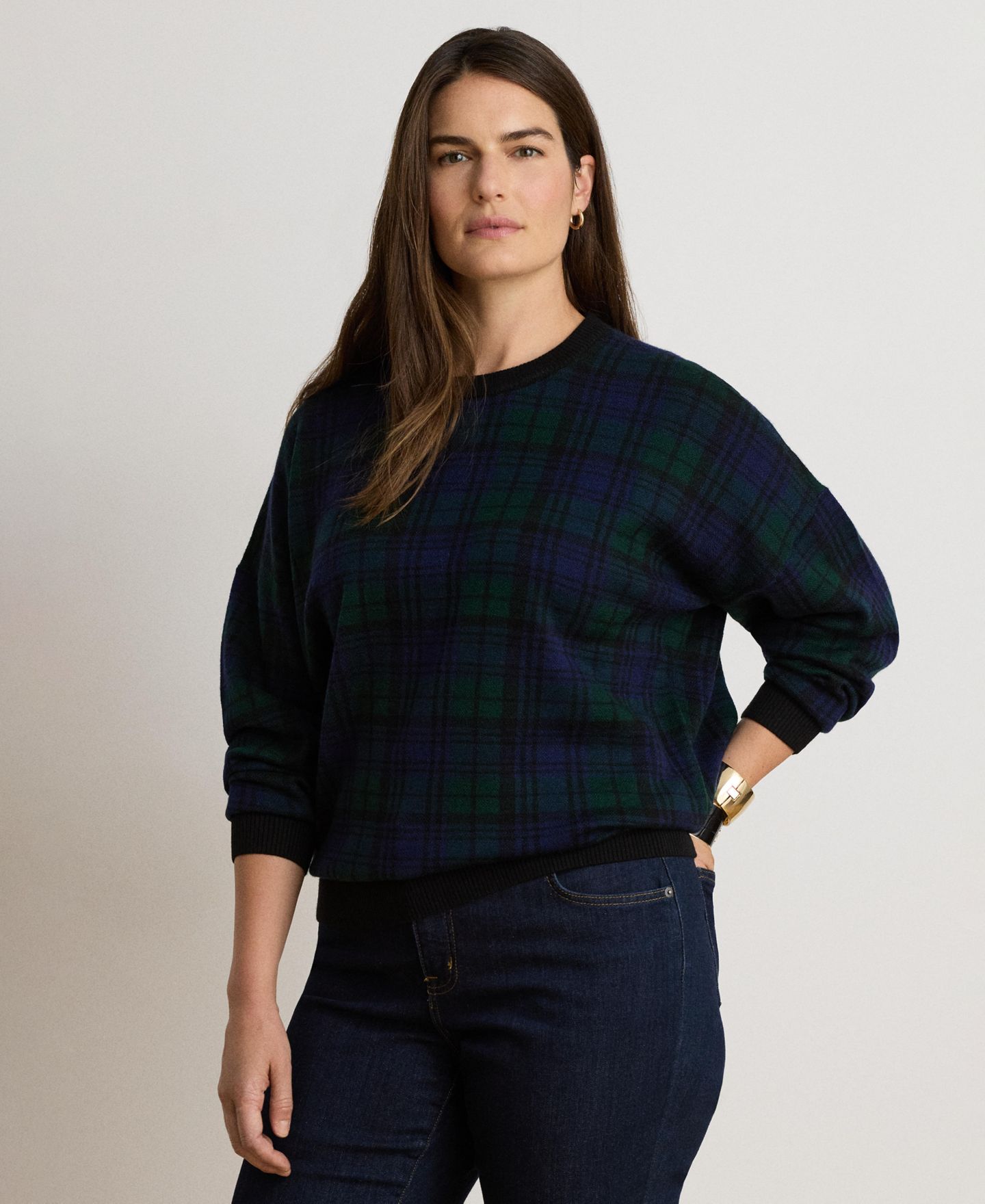 Женский свитер Lauren Ralph Lauren Black Watch Plaid Wool Crewneck, цвет: Чёрный разноцветный — фото 4