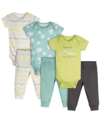 Baby ( New born to 12 M onth ) Neutral 6-Piece Onesies and Active Pant Set, Milk Dinner