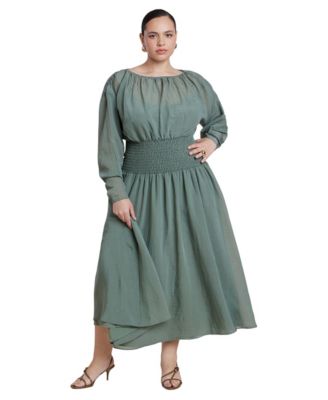 Plus Size Dramatic Sleeve Smocked Midi Dress