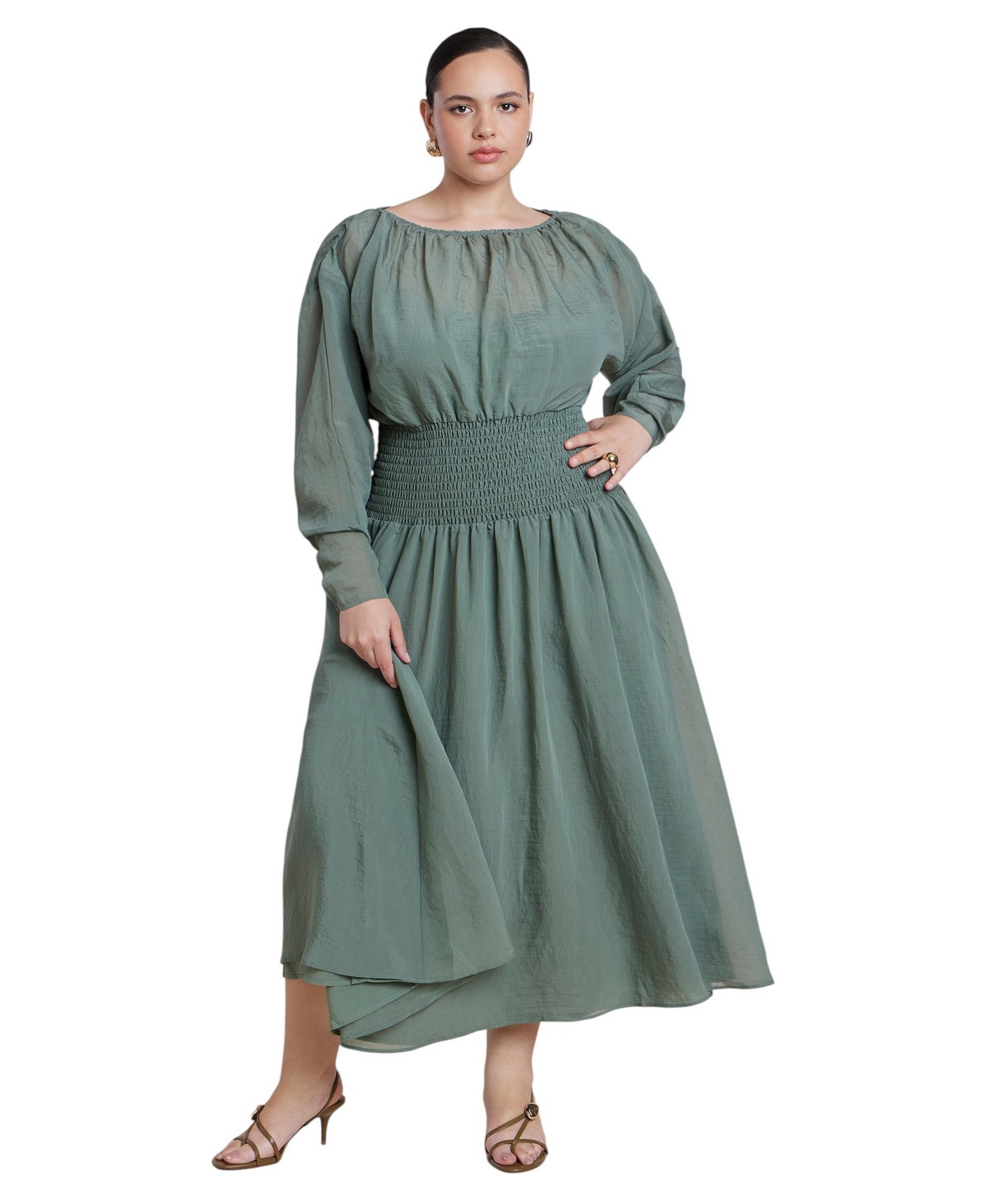 Eloquii Plus Dramatic Sleeve Smocked Midi Dress