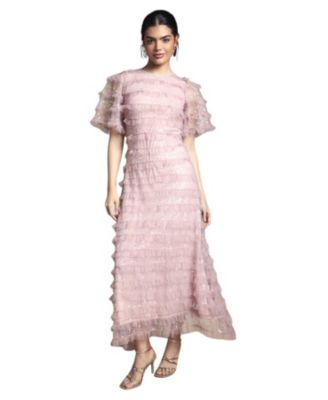 Women's Sequin Ruffle-Detail Short-Sleeve Maxi Dress