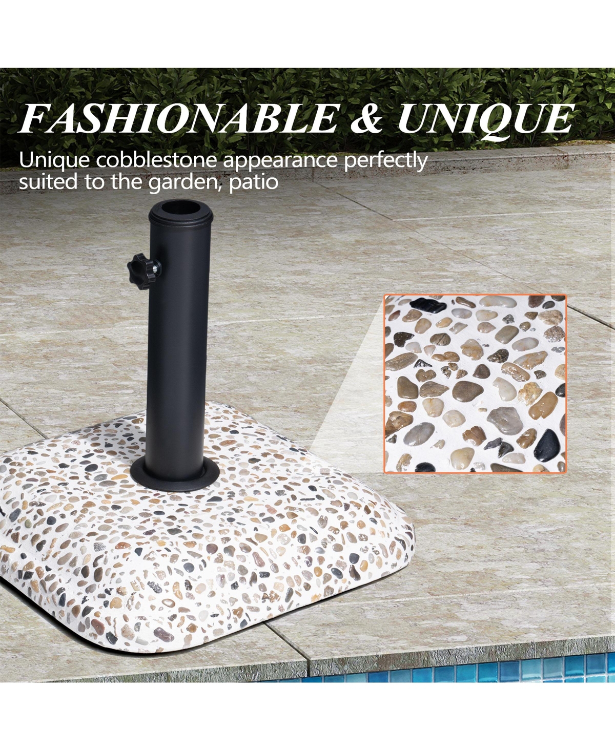 Pellebant 45lbs Patio Umbrella Base Square Cobblestone Concrete Stand Heavy Duty Market Umbrella Stand for Outdoor, Lawn, Deck, Poolside