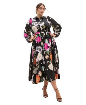 Plus Size Mary Botanique Long-Sleeve Maxi Floral Dress