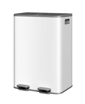 2 x 8 Gallon Dual Compartment Kitchen Trash Can, Step Recycling Bin for Kitchen
