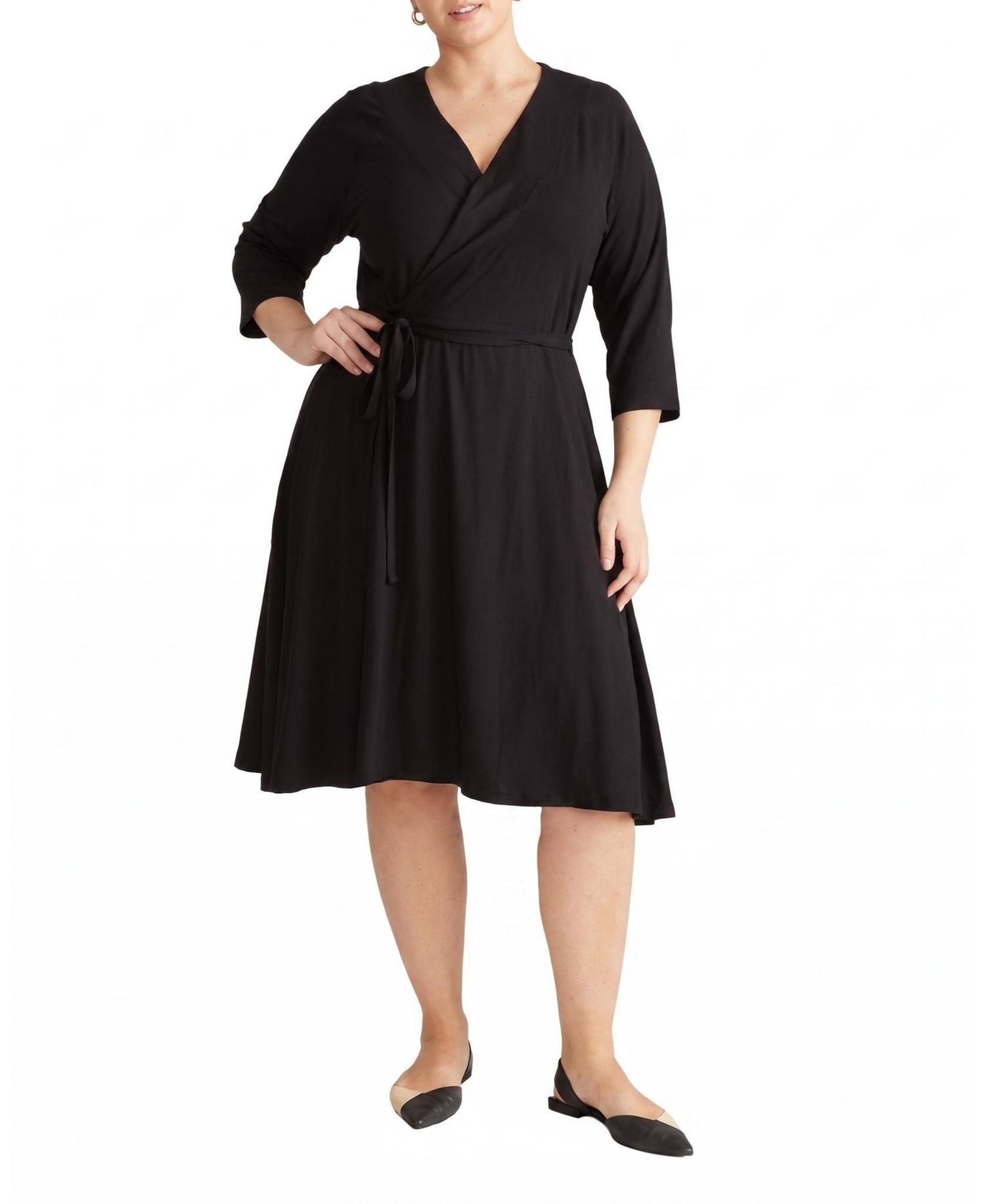 Plus Size The Divine Midi V-Neck 3/4-Sleeve Wrap Dress