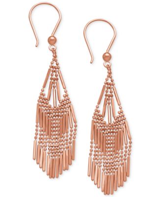Italian Gold - Beaded Fringe Chandelier Earrings in 14k Rose Gold