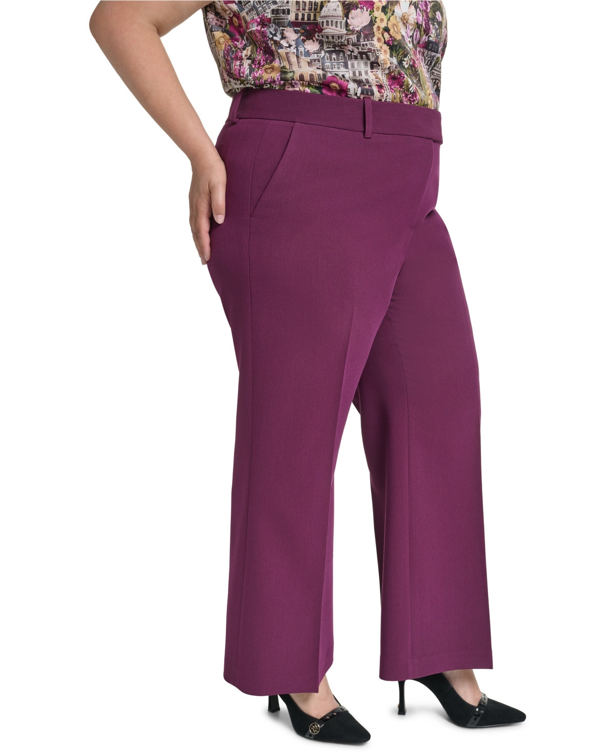 Karl Lagerfeld Paris Plus Size Woven Wide-Leg Pants, Created for Macy's