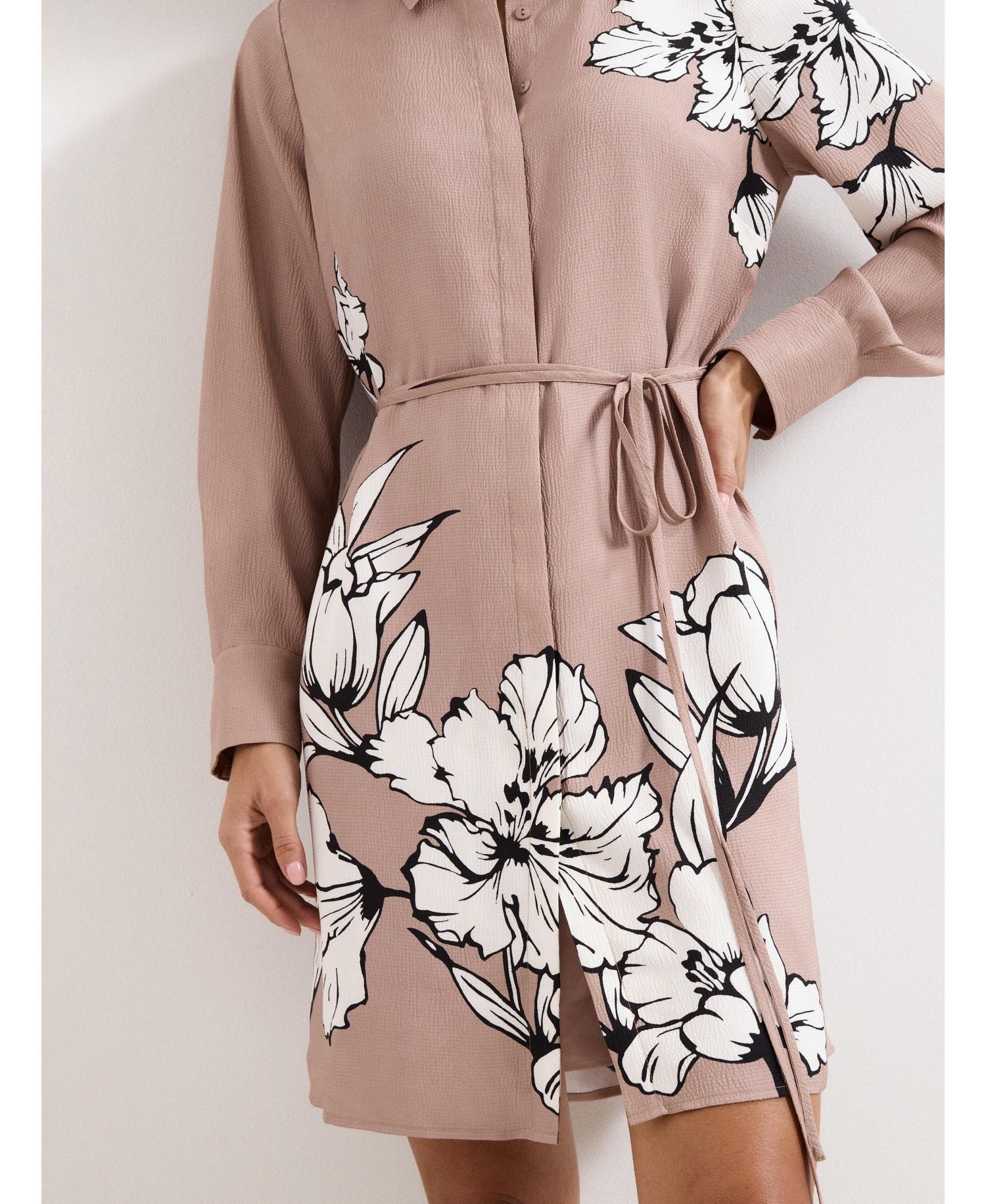 Women's Kendra Floral-Print Belted Long-Sleeve Shirt Dress