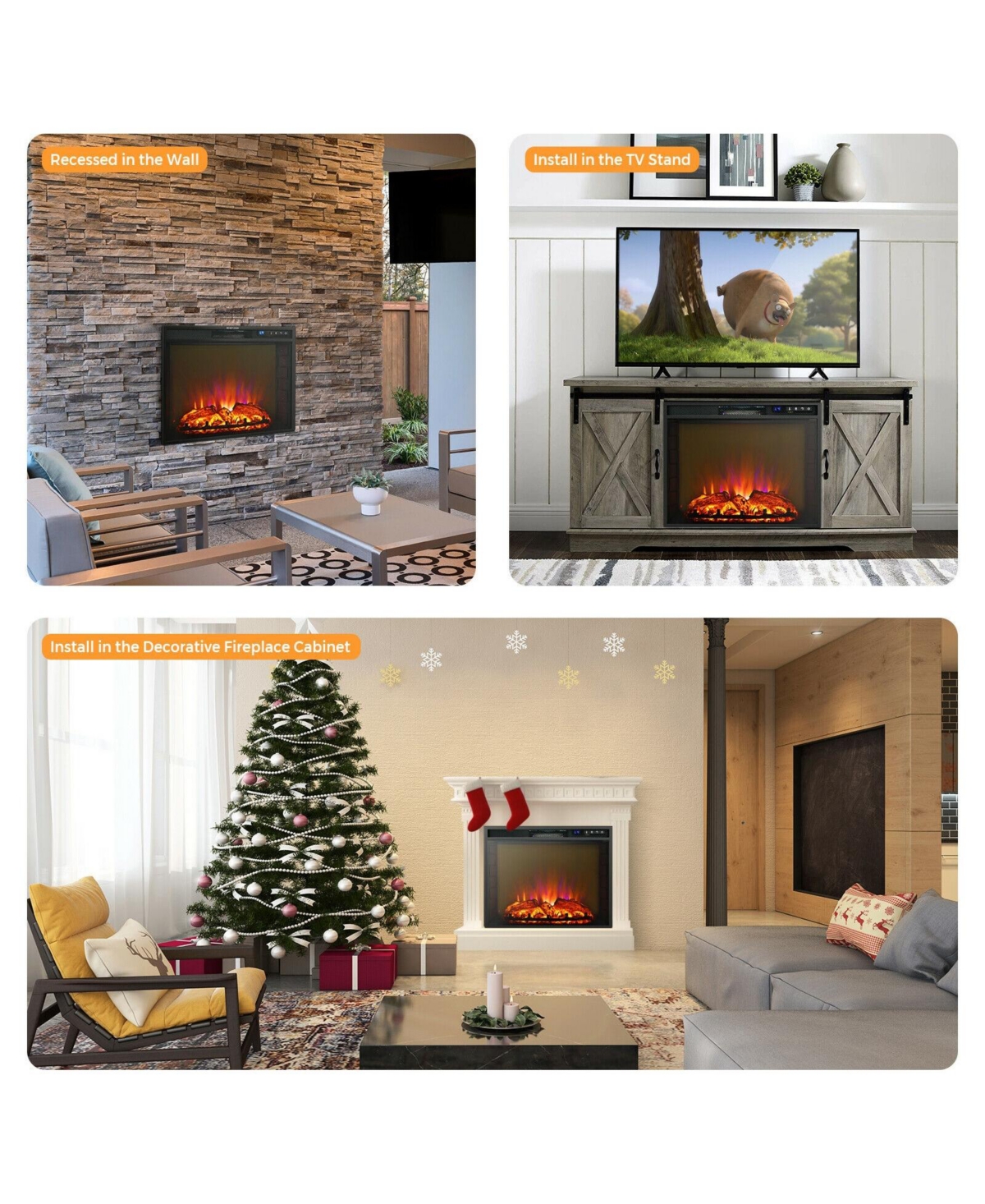 Ecooso Recessed Electric Fireplace heater with Remote Control