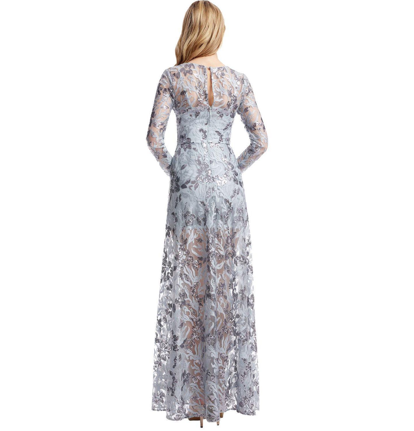 Женское платье Dress the Population Ava Long-Sleeve Floral-Sequin Gown, цвет: Светлый ледяной синий — фото 5