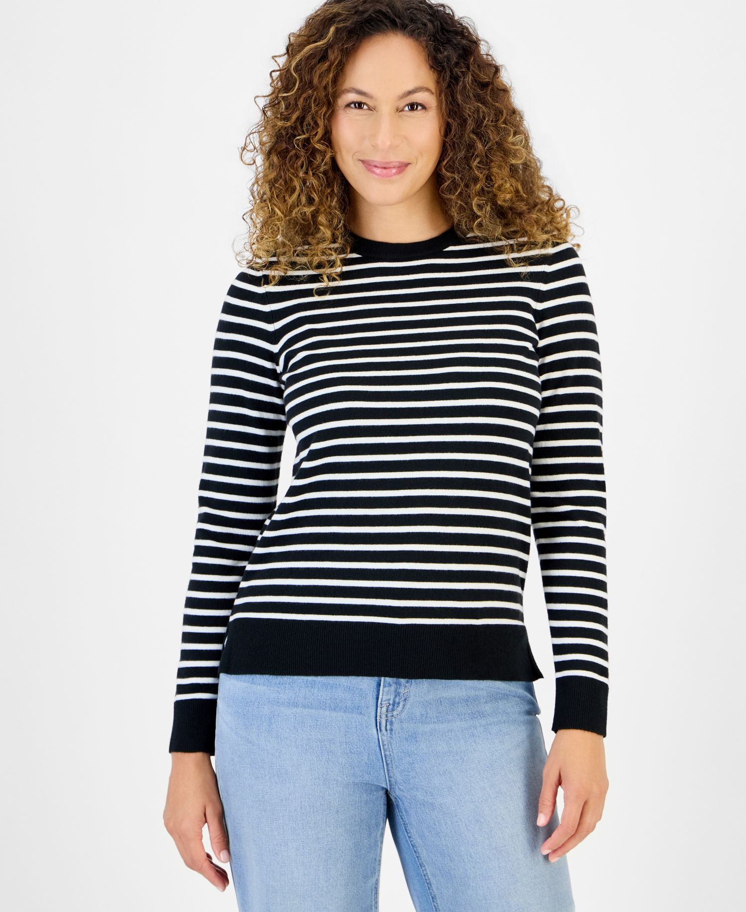 Petite Simple Stripe Crewneck Pullover Sweater
