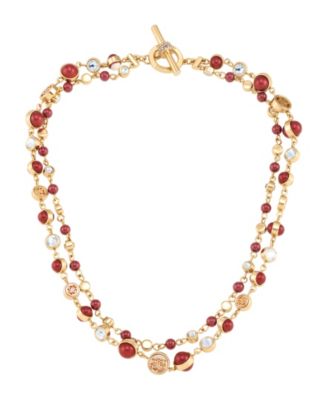 Gold-Tone Imitation Pearl & Crystal Toggle Necklace