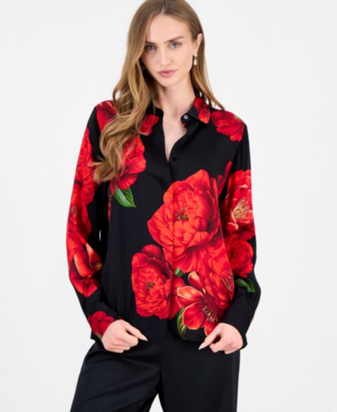 Женская блузка Elie Tahari Shae Floral Long Sleeve Button Down, цвет: Bleeding L