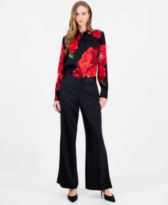 Women's Rylee Wide-Leg Satin Side-Slit Pants