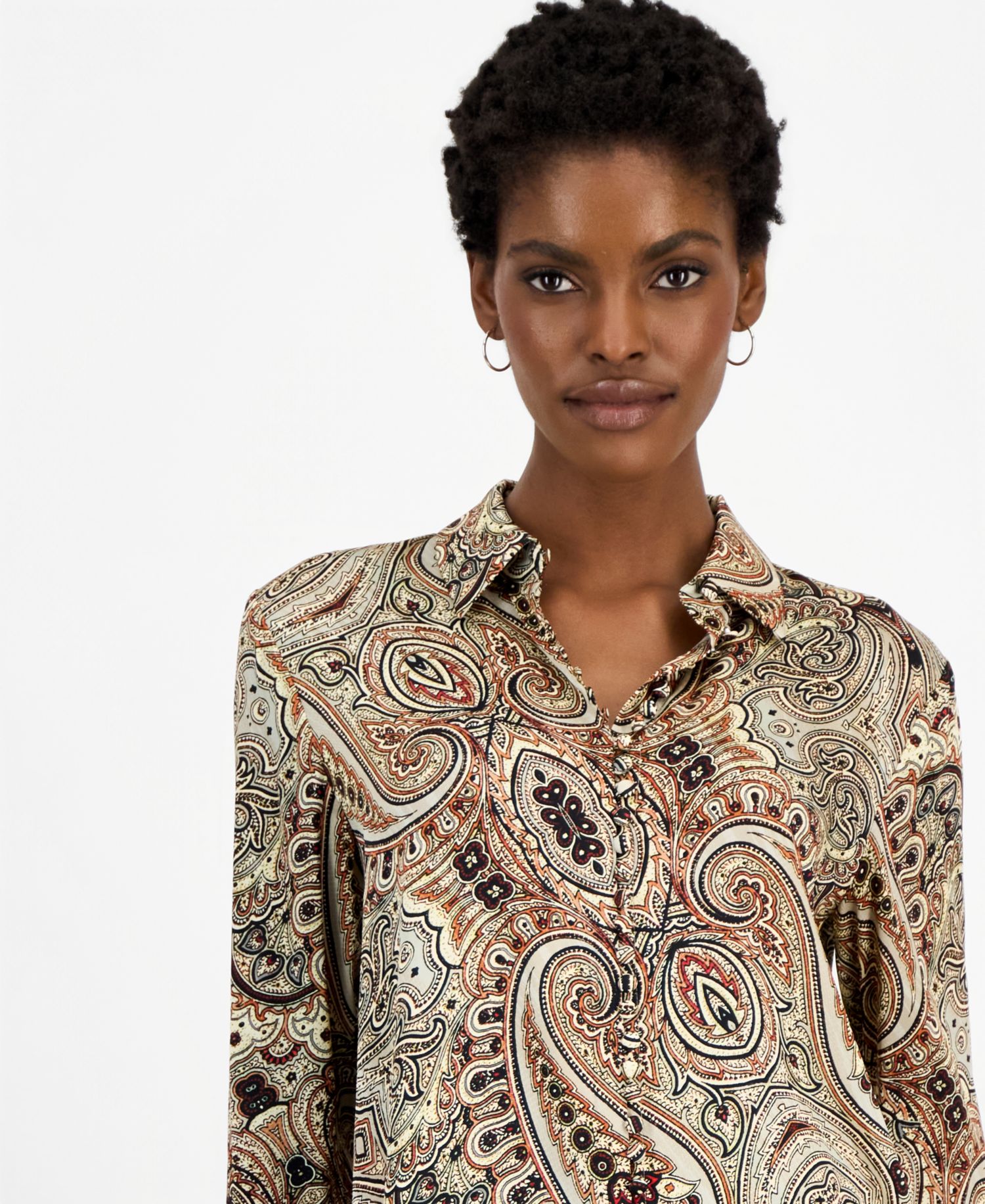Women's Pria Silk-Blend Long-Sleeve Collared Blouse