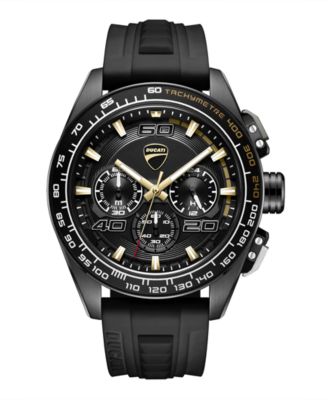 Men's Quartz Chronograph Black Silicone Strap Watch 44mm
