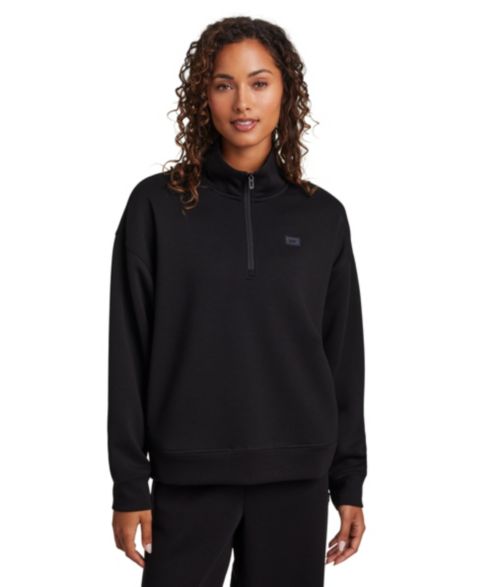 Женская толстовка Reebok Double Knit Cropped Half Zip Long-Sleeve Sweatshirt, цвет: Чёрный