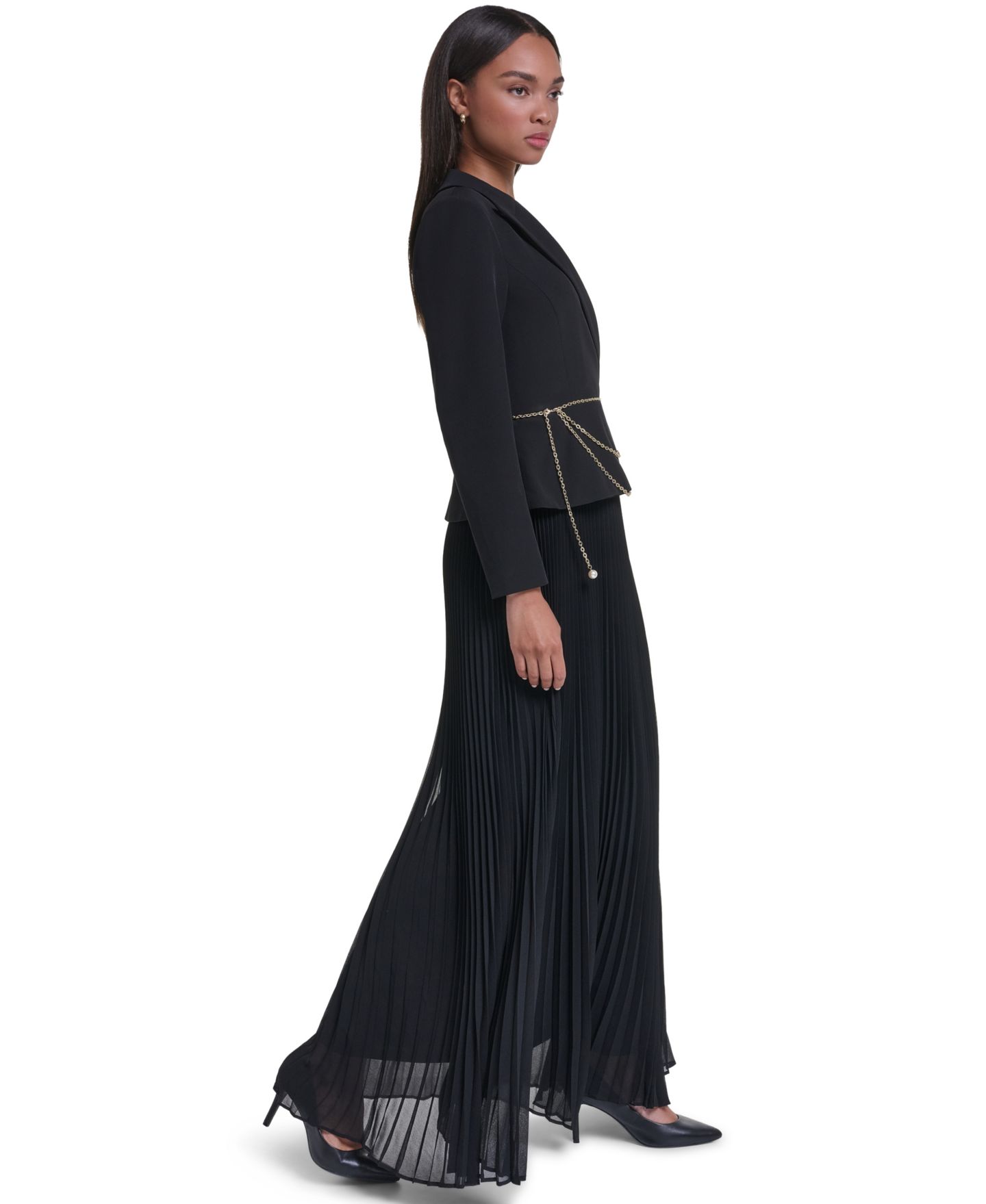 Женские платья KARL LAGERFELD PARIS Floor-Length Tuxedo-Inspired Gown, цвет: Чёрный — фото 2