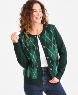 Women's Argyle Long-Sleeve Cardigan